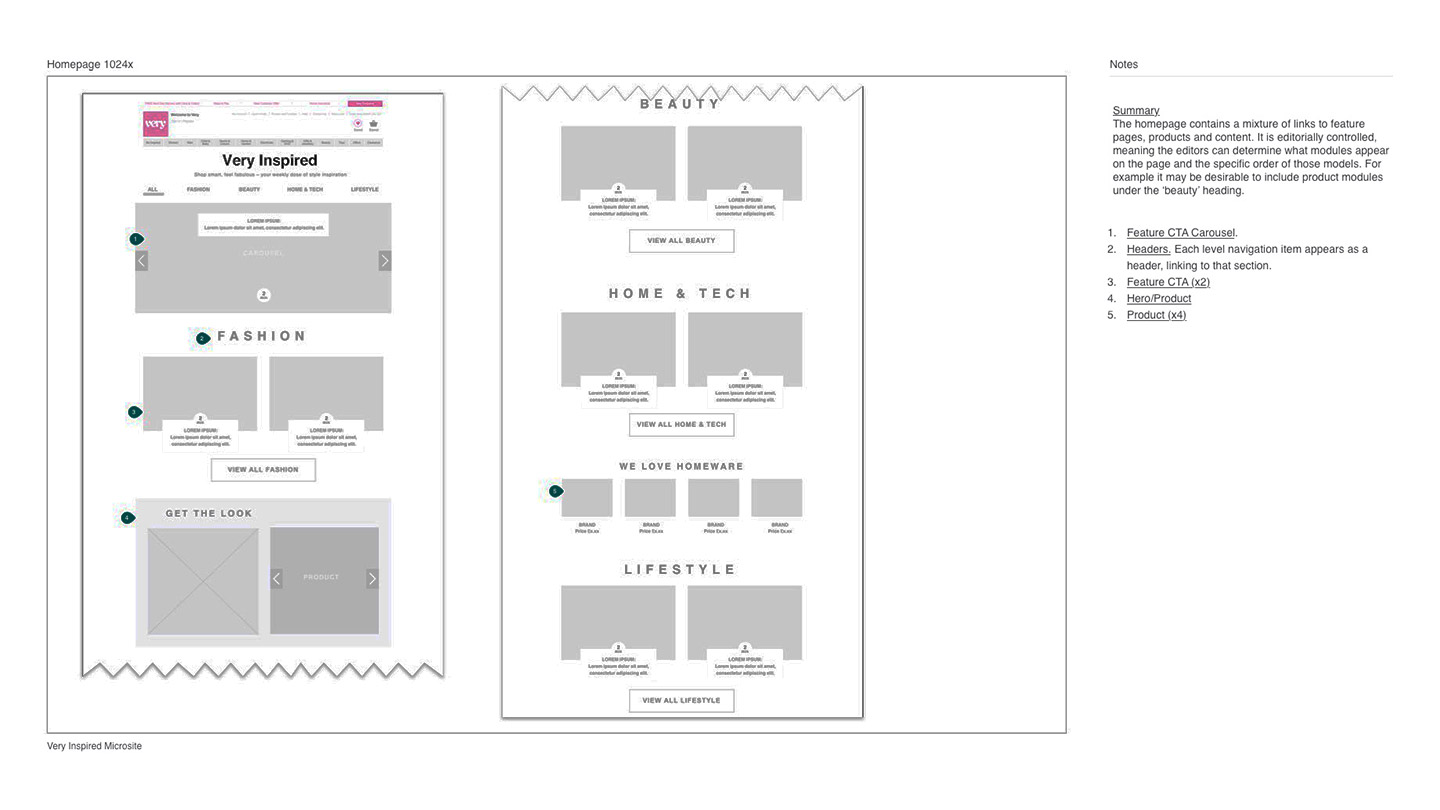 Homepage wireframe