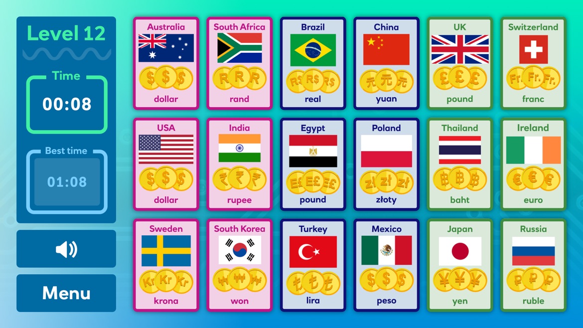 Memory cards game screen