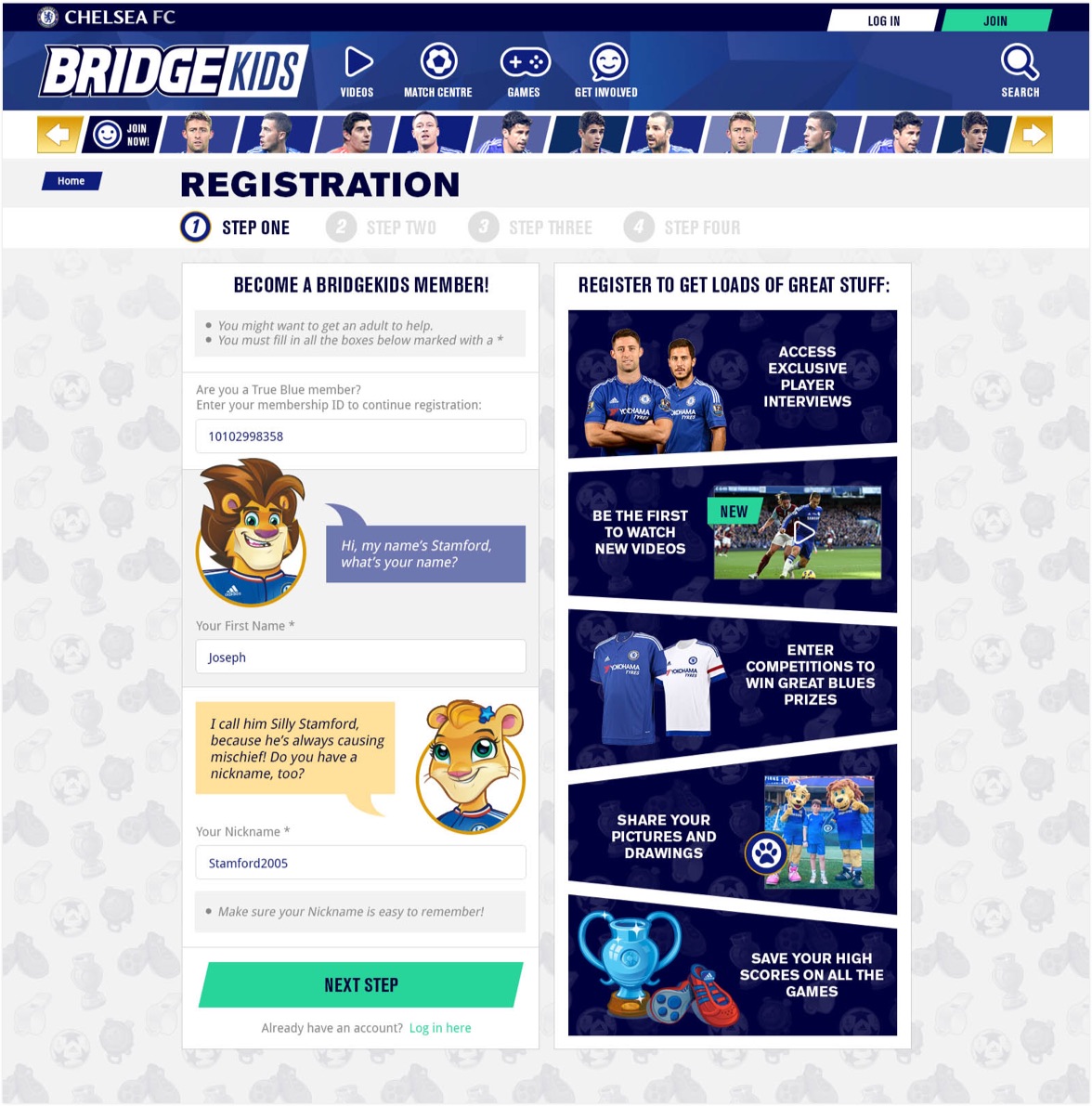 Registration page