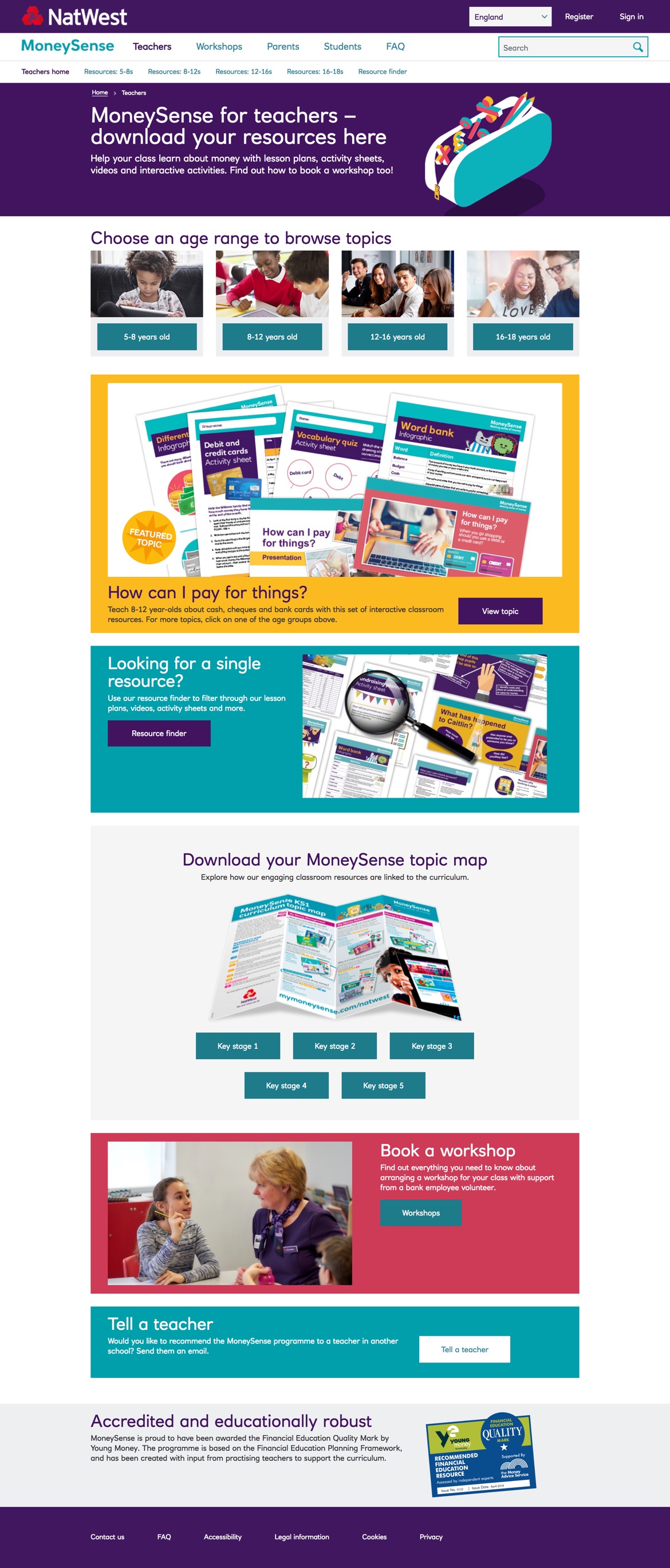MoneySense website - teachers homepage